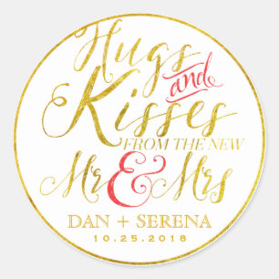 Gold Hugs Kisses from New Mr Mrs Wedding Sticker