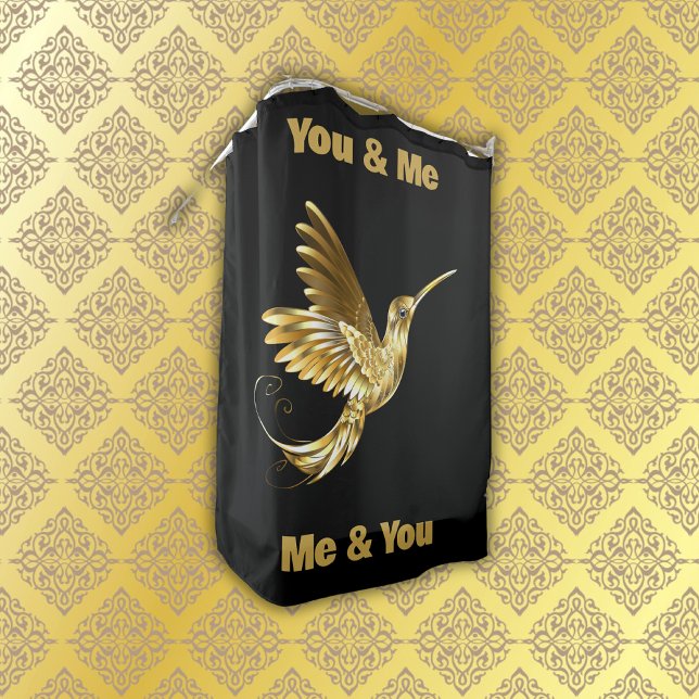 Gold Hummingbird with monogram | Shower Curtain (Creator Uploaded)
