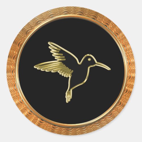 Gold Hummingbird with wings stretched out Classic Round Sticker