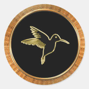 Gold Hummingbird with wings stretched out Classic Round Sticker