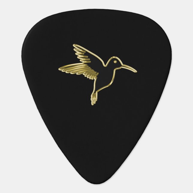 Gold Hummingbird with wings stretched out Guitar Pick (Front)
