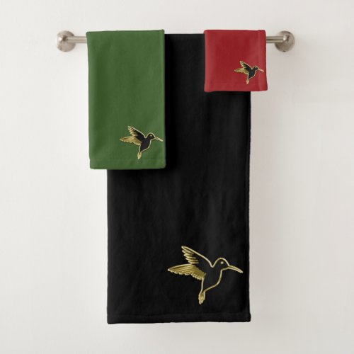Gold Hummingbird with wings stretched out mix Bath Towel Set