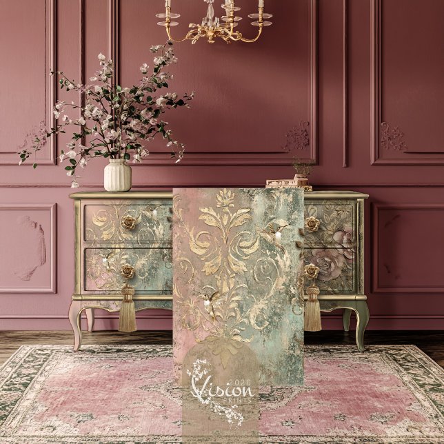 Gold hummingbirds Gilded Damask Patina  Tissue Paper (Gold Hummingbirds, Gilded Damask Patina, Shabby Chic Weathered Background Decoupage Tissue Paper)