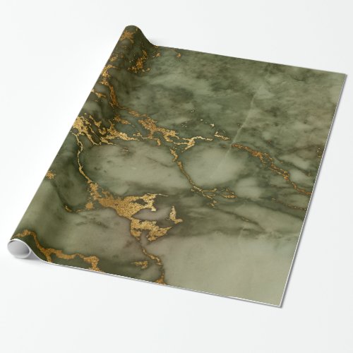 Gold Hunter Green Marble Fluid Metallic Wrapping Paper