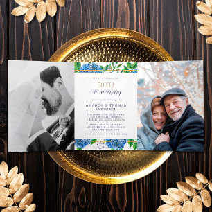 Gold Hydrangea 50th Wedding Anniversary Invitation