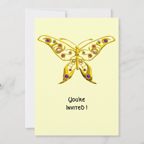 GOLD HYPER BUTTERFLYGEMSTONES Cream Wedding Invitation