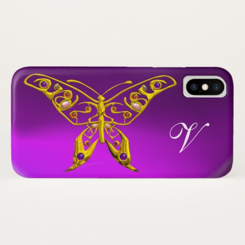 GOLD HYPER BUTTERFLY GEMSTONES MONOGRAM Purple iPhone XS Case