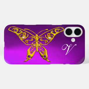 GOLD HYPER BUTTERFLY ,GEMSTONES, MONOGRAM Purple iPhone 16 Plus Case