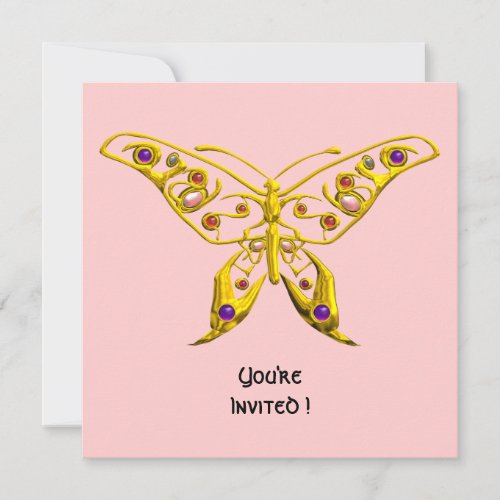 GOLD HYPER BUTTERFLYGEMSTONES Pink Wedding Invite