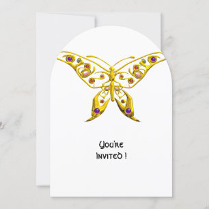 GOLD HYPER BUTTERFLY,GEMSTONES Wedding Invitation