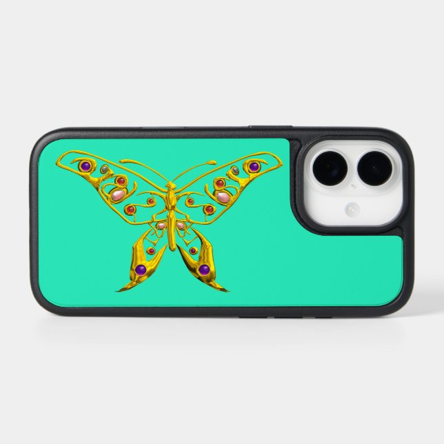 GOLD HYPER BUTTERFLY JEWEL AND GEMSTONES Teal Blue Otterbox iPhone Case (Back Horizontal)