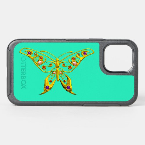 GOLD HYPER BUTTERFLY JEWEL AND GEMSTONES Teal Blue OtterBox Symmetry iPhone 12 Case