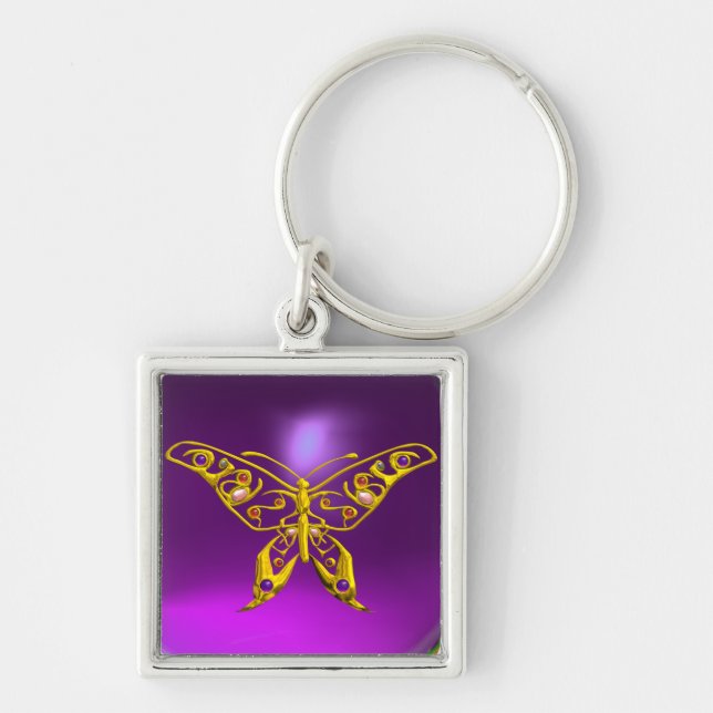 GOLD HYPER BUTTERFLY JEWEL ,GEMSTONES Purple Keychain (Front)