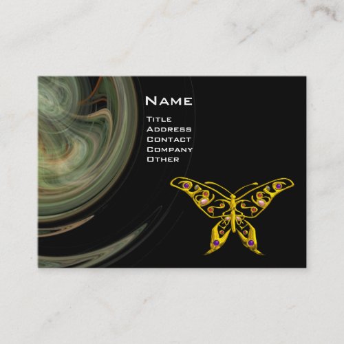 GOLD HYPER BUTTERFLY JEWEL Grey Black Fractal Wave Business Card