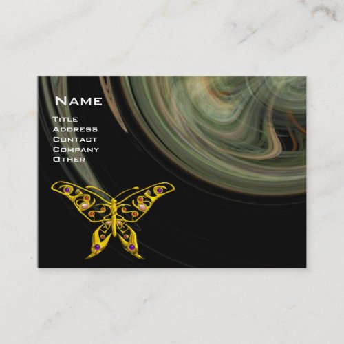 GOLD HYPER BUTTERFLY JEWEL Grey Fractal Swirls Business Card