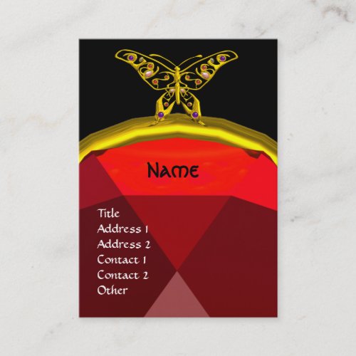GOLD HYPER BUTTERFLY JEWELRED RUBY MONOGRAM Black Business Card