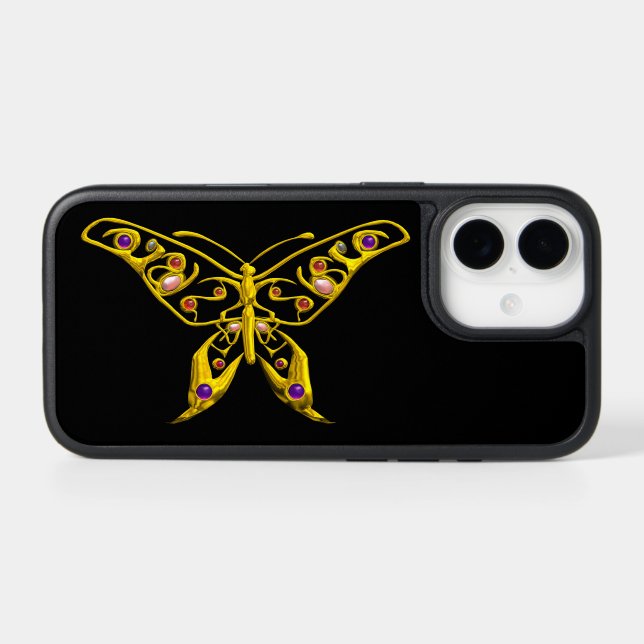 GOLD HYPER BUTTERFLY JEWEL WITH GEMSTONES Black  Otterbox iPhone Case (Back Horizontal)