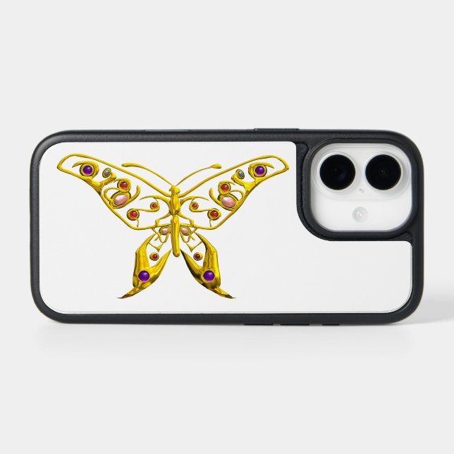 GOLD HYPER BUTTERFLY JEWEL WITH GEMSTONES White Otterbox iPhone Case (Back Horizontal)