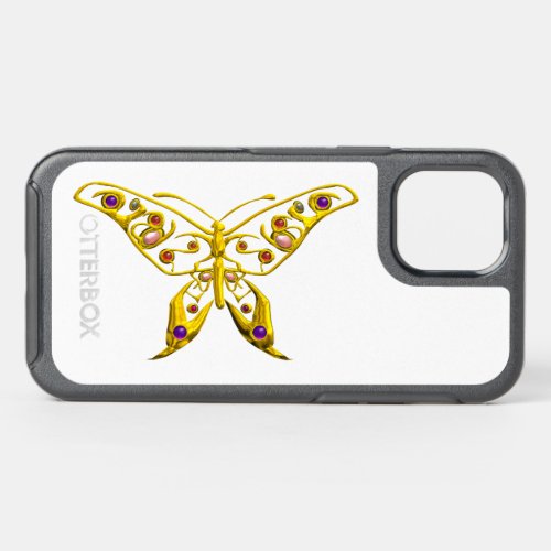 GOLD HYPER BUTTERFLY JEWEL WITH GEMSTONES White OtterBox Symmetry iPhone 12 Case