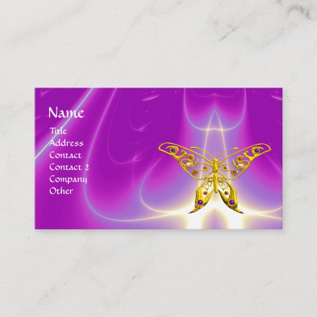 GOLD HYPER BUTTERFLY,Pink,Purple,Violet Light Wave Business Card (Front)