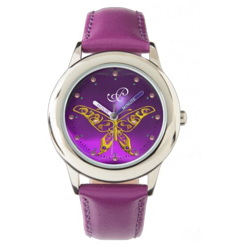 GOLD HYPER BUTTERFLY Purple Amethyst Monogram Watch