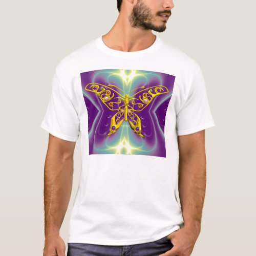 GOLD HYPER BUTTERFLY Purple Green Fractal Waves T_Shirt