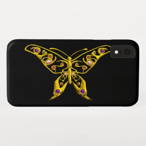 GOLD HYPER BUTTERFLY WITH GEMSTONES Black iPhone XR Case