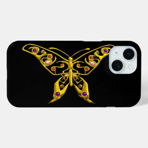 GOLD HYPER BUTTERFLY WITH GEMSTONES Black iPhone 15 Case