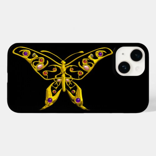 GOLD HYPER BUTTERFLY WITH GEMSTONES Black Case_Mate iPhone 14 Case