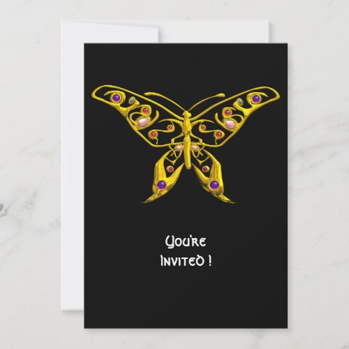 GOLD HYPER BUTTERFLY WITH GEMSTONES Black Invitation