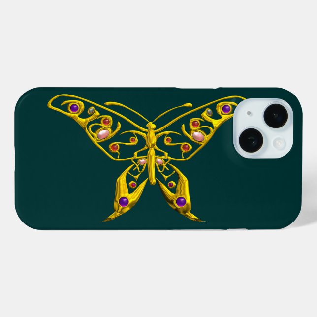GOLD HYPER BUTTERFLY WITH GEMSTONES ,Green Case-Mate iPhone Case (Back (Horizontal))