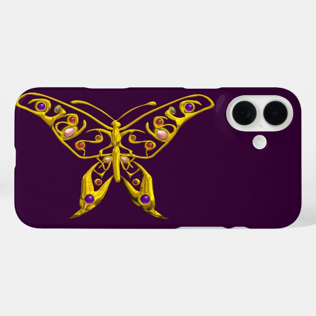 GOLD HYPER BUTTERFLY WITH GEMSTONES ,Purple Case-Mate iPhone Case (Back (Horizontal))
