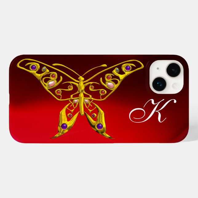 GOLD HYPER BUTTERFLY WITH GEMSTONES, RED BURGUNDY Case-Mate iPhone CASE (Back (Horizontal))