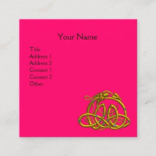 GOLD HYPER DRAGON CELTIC KNOTSPink Fuchsia Black Square Business Card