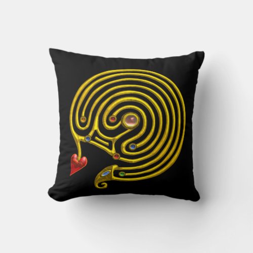 GOLD HYPER LABYRINTH Black Throw Pillow