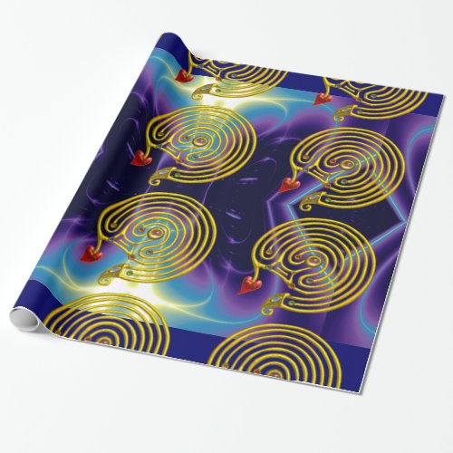 GOLD HYPER LABYRINTH  BLUE PURPLE LIGHT WAVES WRAPPING PAPER
