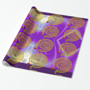 GOLD HYPER LABYRINTH,HEART,PINK PURPLE LIGHT WAVES WRAPPING PAPER