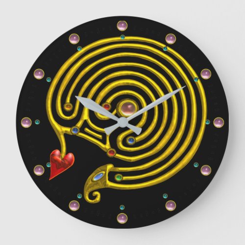 GOLD HYPER LABYRINTH PINK GEMSTONES Black Yellow Large Clock