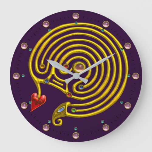 GOLD HYPER LABYRINTH PINK GEMSTONES Purple Yellow Large Clock
