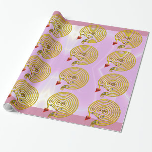 GOLD HYPER LABYRINTH Pink Valentine's Day Heart Wrapping Paper
