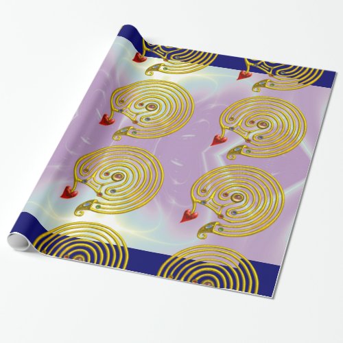 GOLD HYPER LABYRINTH  PURPLE TEAL LIGHT WAVES WRAPPING PAPER