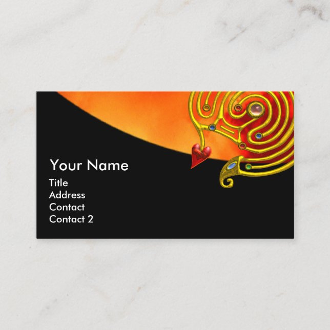 GOLD HYPER LABYRINTH ,RED YELLOW CLOUDS Black Business Card (Front)