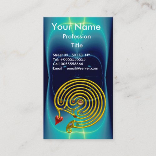 GOLD HYPER LABYRINTH  TEAL AQUA BLUE LIGHT WAVES BUSINESS CARD