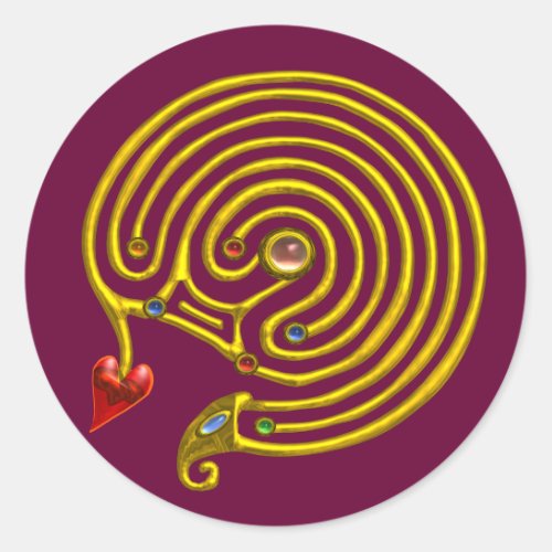 GOLD HYPER LABYRINTH WITH HEART Purple Classic Round Sticker