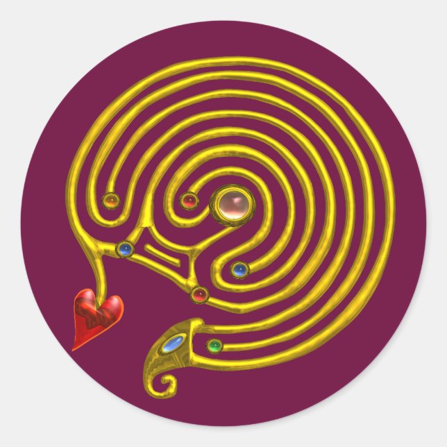 GOLD HYPER LABYRINTH WITH HEART Purple Classic Round Sticker (Front)