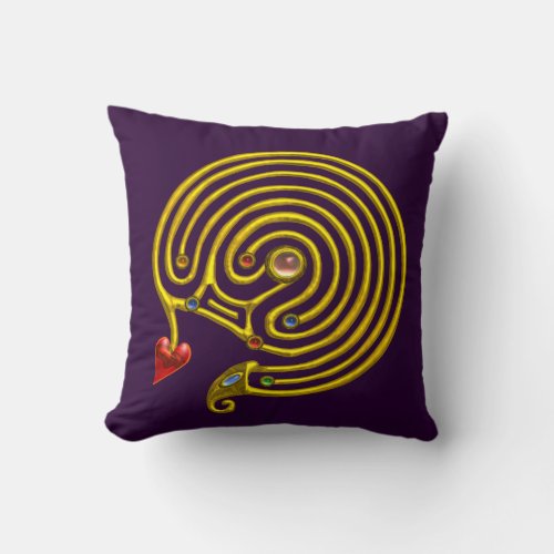 GOLD HYPER LABYRINTH Yellow Purple Throw Pillow