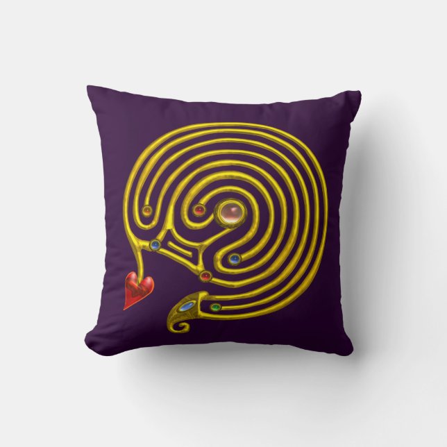 GOLD HYPER LABYRINTH ,Yellow Purple Throw Pillow (Front)