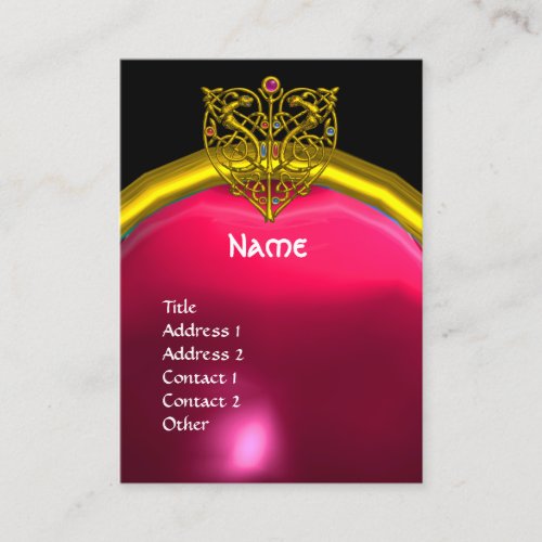 GOLD HYPER VALENTINE HEART PINK RUBY GEM MONOGRAM BUSINESS CARD