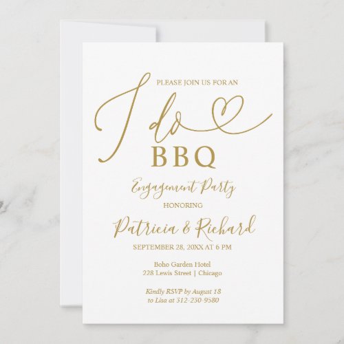 Gold I DO BBQ Engagement Party Invitation