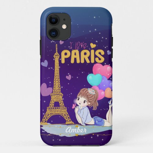 Gold I Love Paris Eiffel Tower          iPhone 11 Case